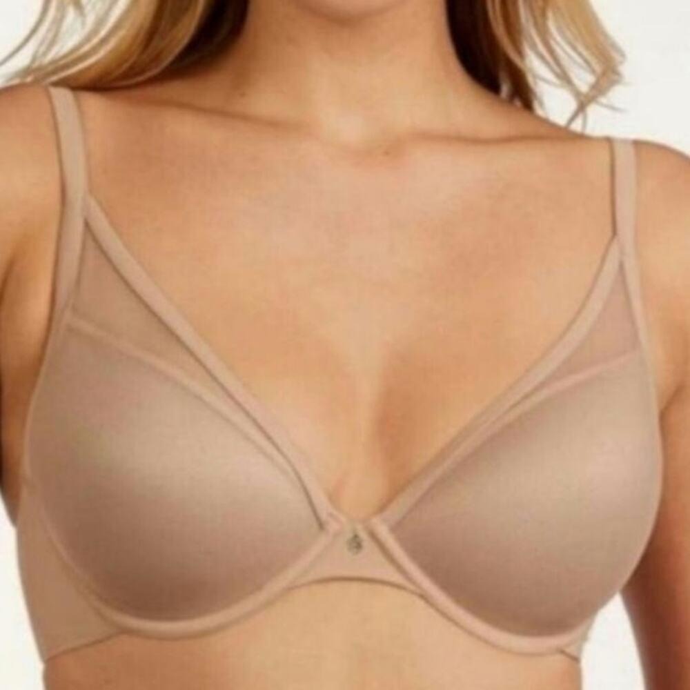ThirdLove 24/7 Classic Contour Plunge Bra Beige Nude Underwire Mesh Trim 34E